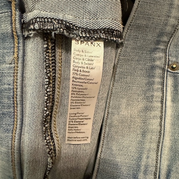 Spanx Distressed Skinny Jean With Side Stripe Light Wash Blue Size L - Picture 13 of 14